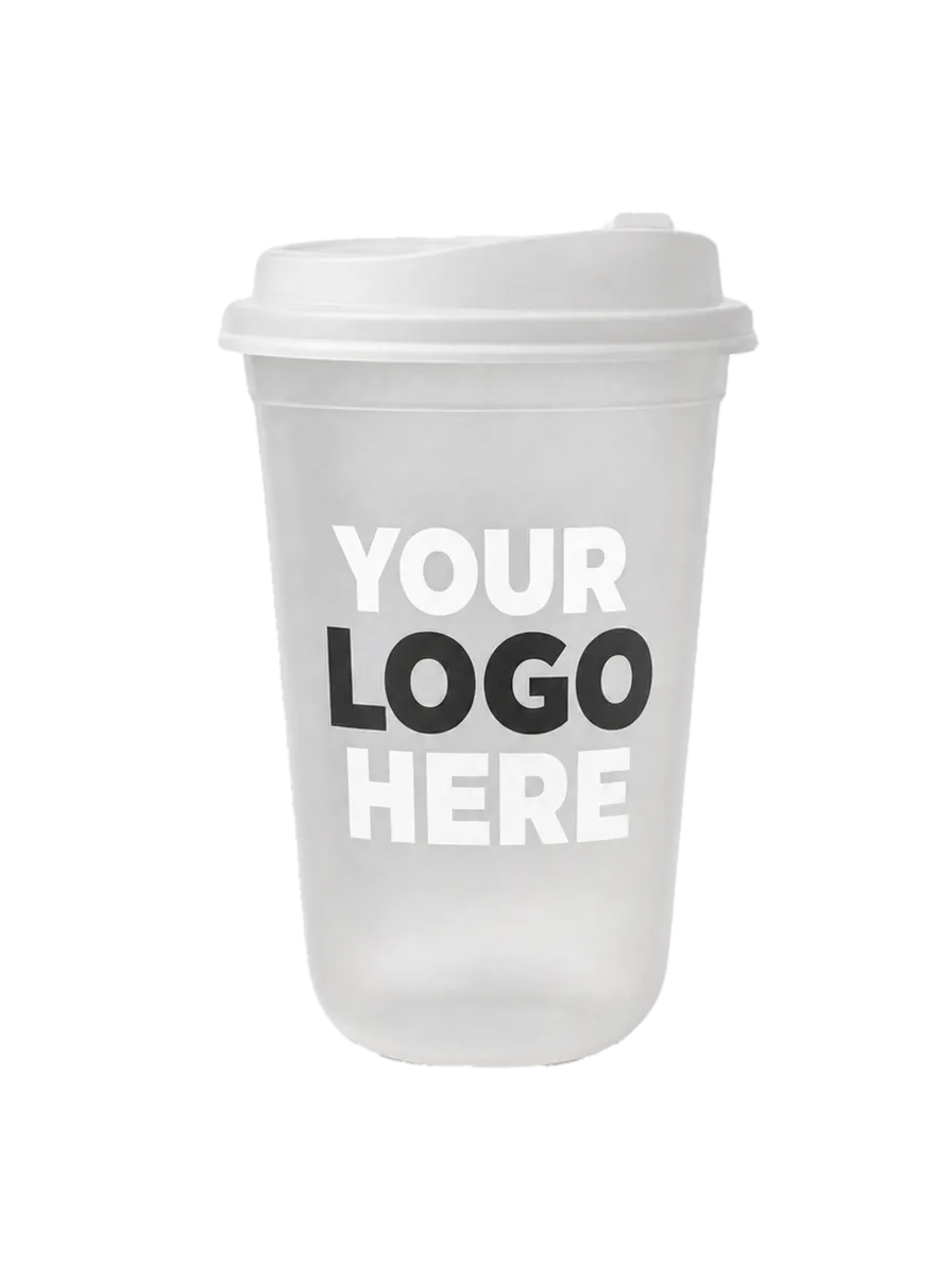Frosted PP cold brew cup with YOUR LOGO HERE printed mock-up